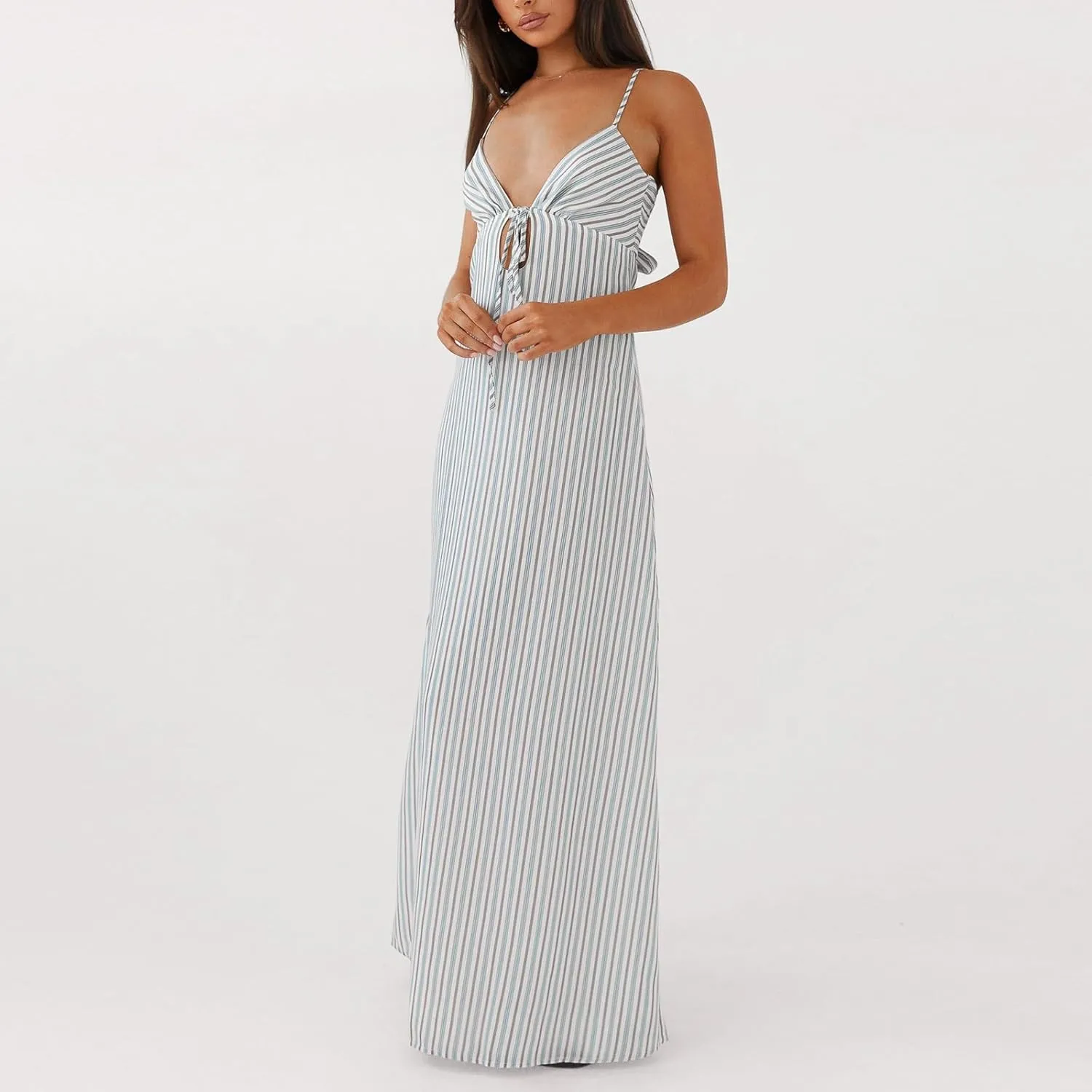 Women Silk Satin Maxi Dress Spaghetti Strap Elegant Open Back Long Formal Dress Cut Out Bodycon Dresses