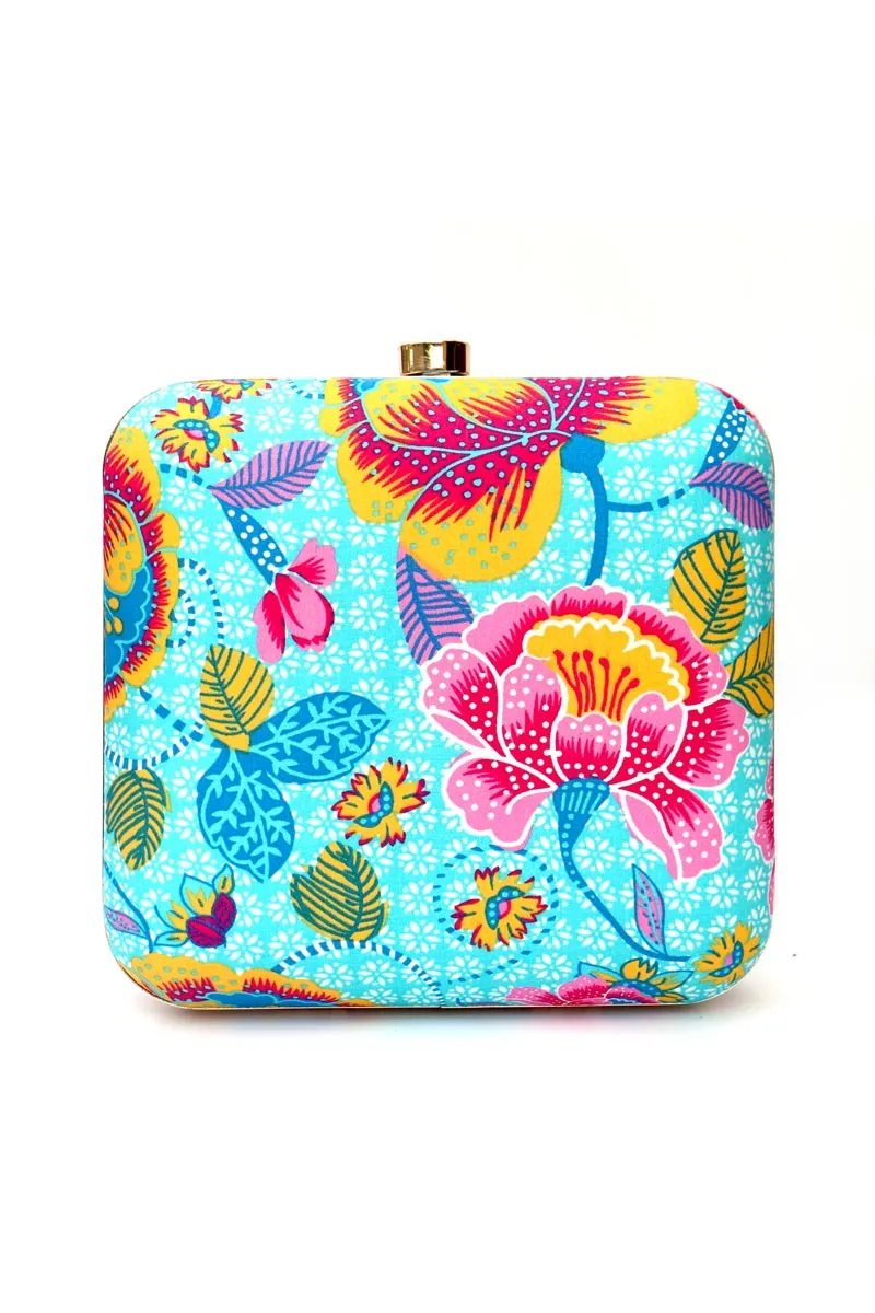 Women Sky Blue Hand Box Clutch