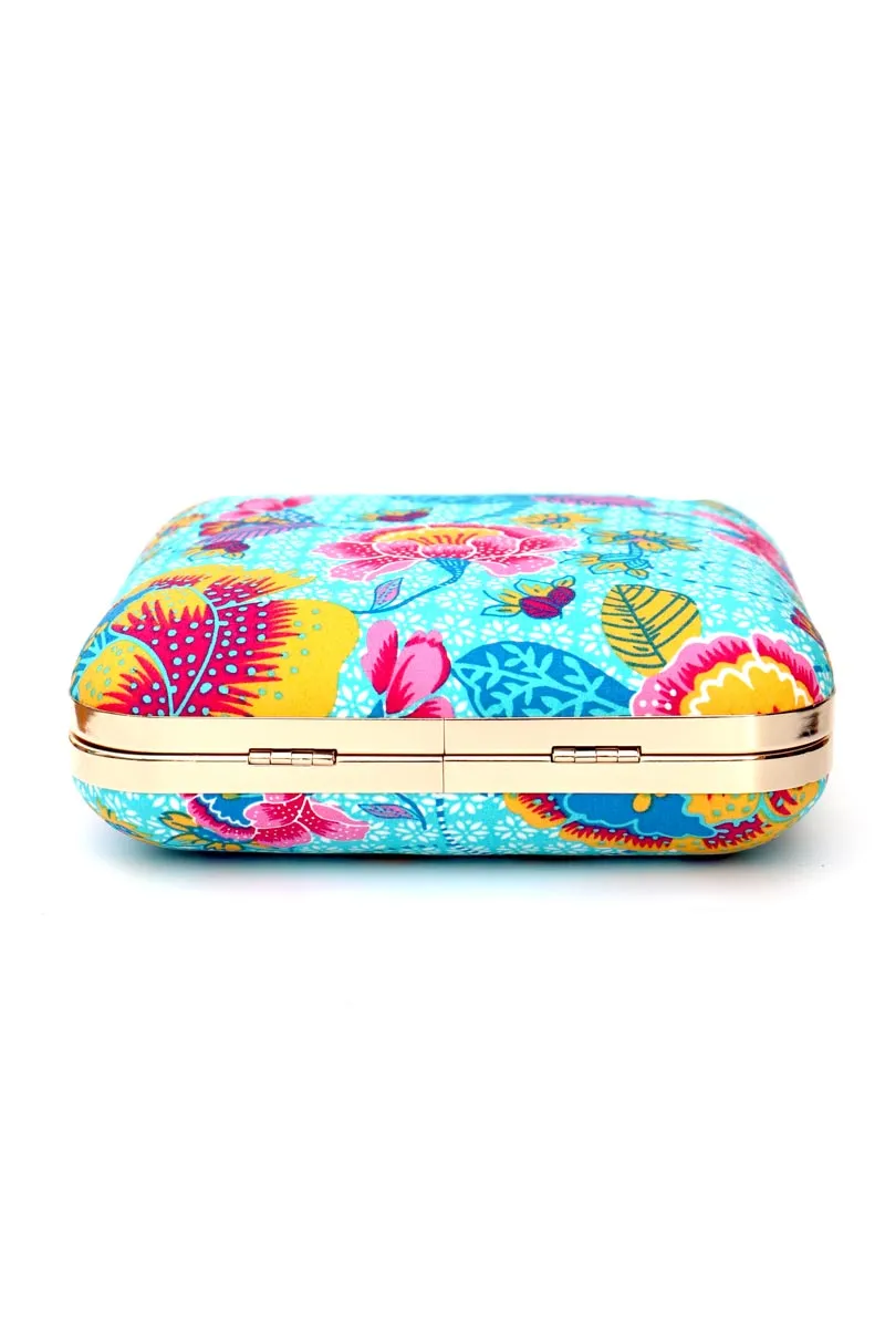 Women Sky Blue Hand Box Clutch
