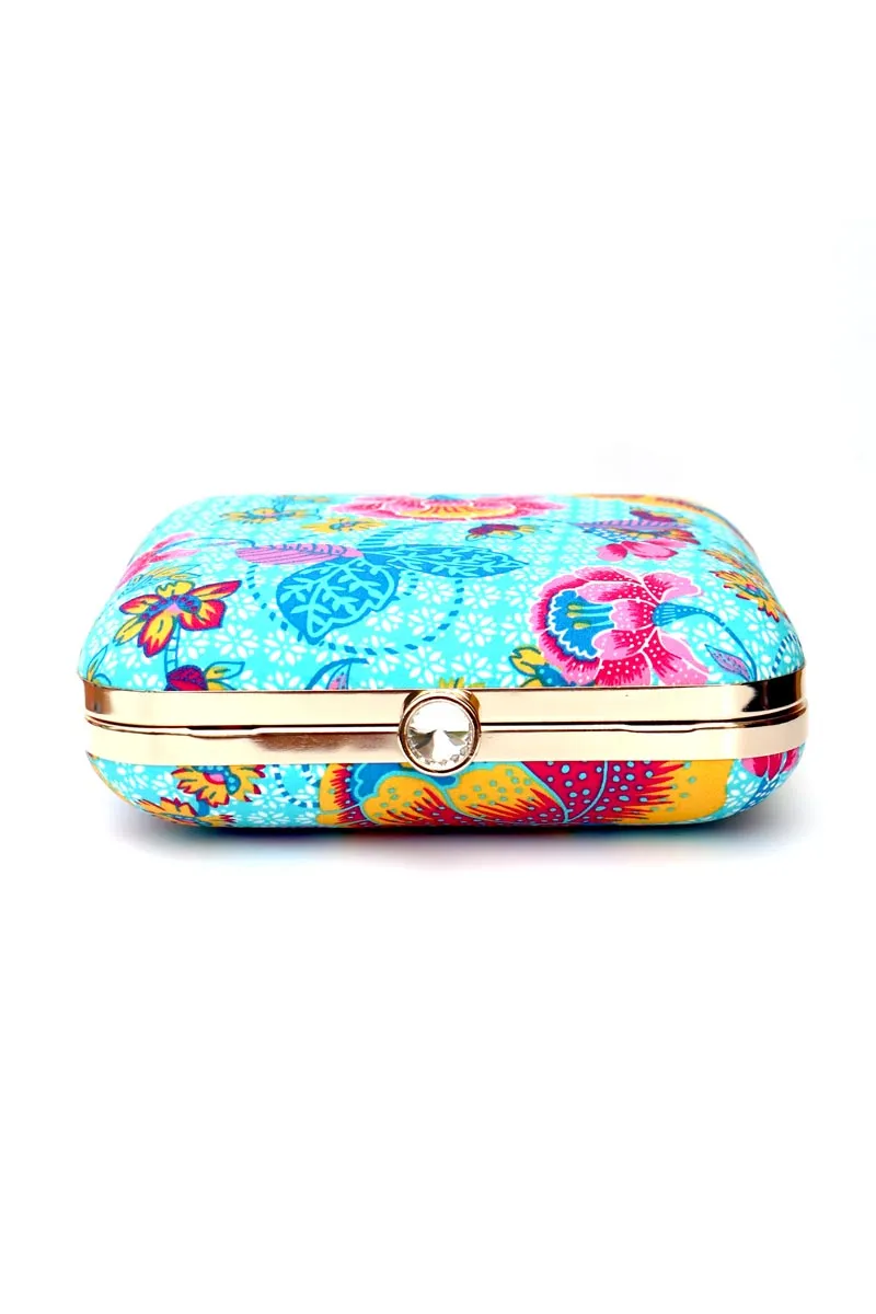Women Sky Blue Hand Box Clutch