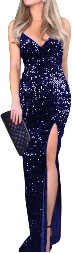 Women Sleeveless Off Shoulder Split Evening Cocktail Long Dress