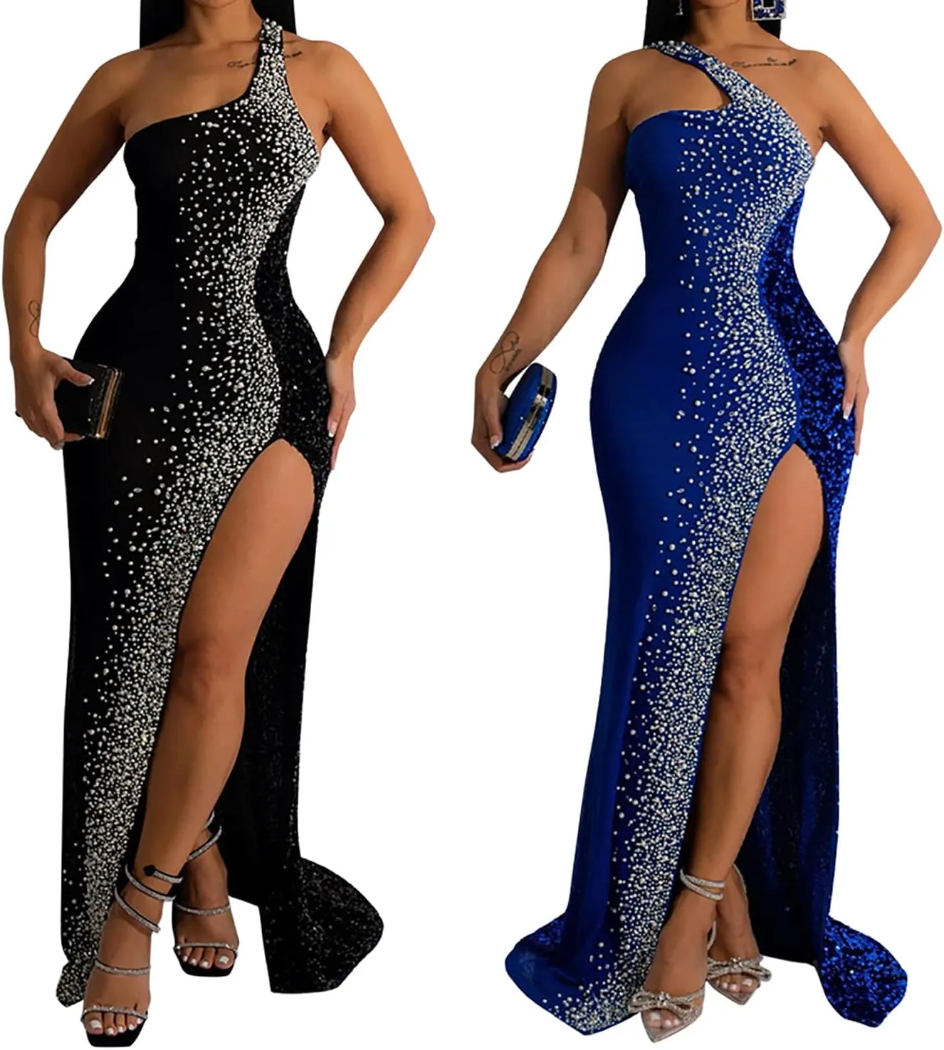 Women Sleeveless Off Shoulder Split Evening Cocktail Long Dress