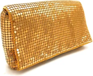 Women Vintage Evening Clutch Metal Mesh soft purse with Short Shoulder Strap for Parties, Weddings, Events