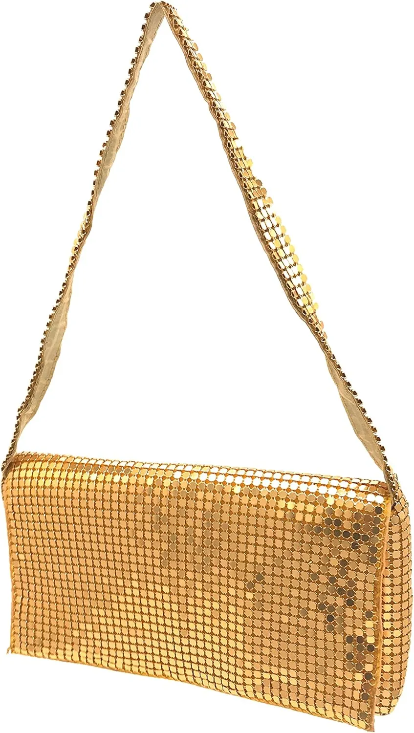 Women Vintage Evening Clutch Metal Mesh soft purse with Short Shoulder Strap for Parties, Weddings, Events