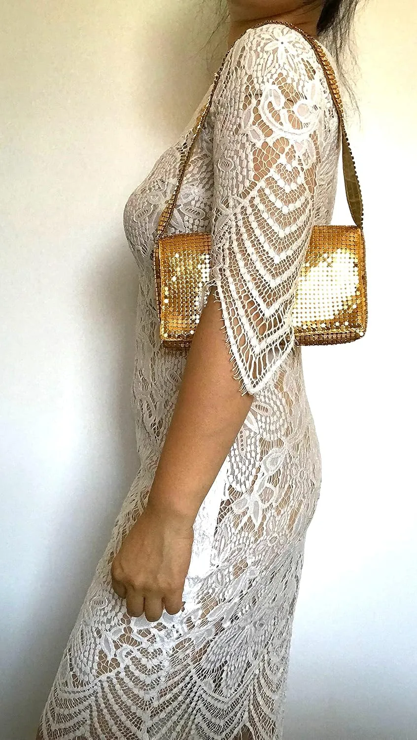 Women Vintage Evening Clutch Metal Mesh soft purse with Short Shoulder Strap for Parties, Weddings, Events