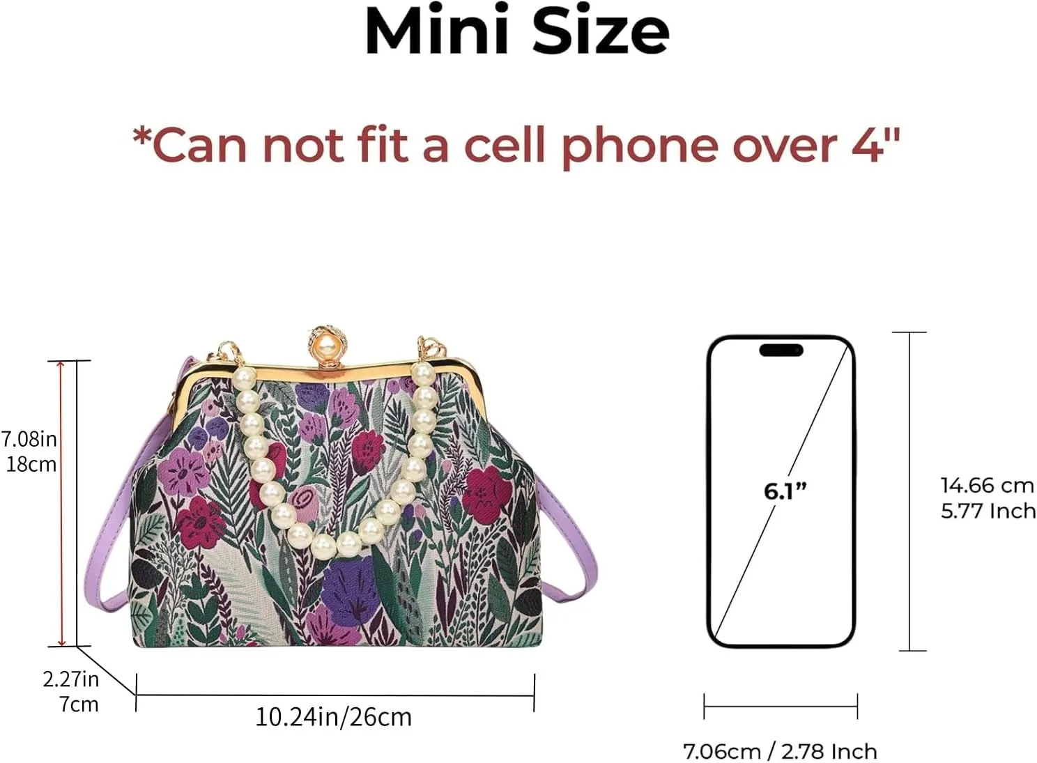 Women Vintage Flower Embroidery Handbag,Shoulder Chain Messenger Clutch,Embroidery Purse Small Pearl Crossbody Bag