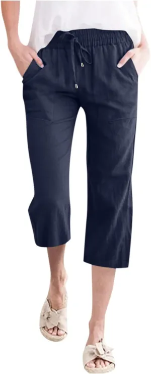 Women Wide Leg Cotton Linen Pants Summer High Waist Palazzo Pants Comfy Solid Trousers with Pocket