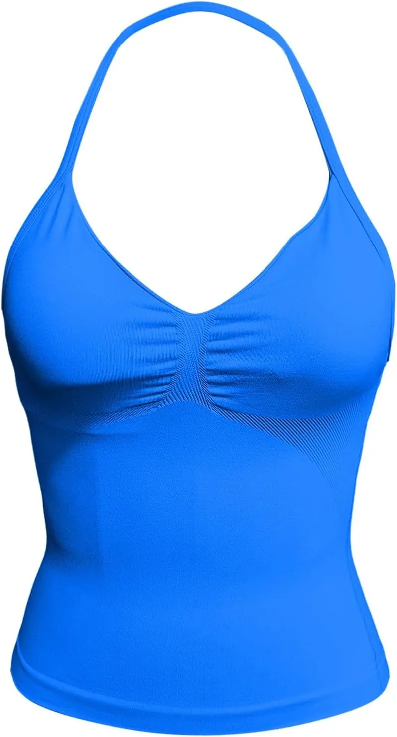 Women Workout Tank Tops Spaghetti Strap Halter Top Summer Sleeveless Yoga Shirts Running Gym Camisole Athletic Wear