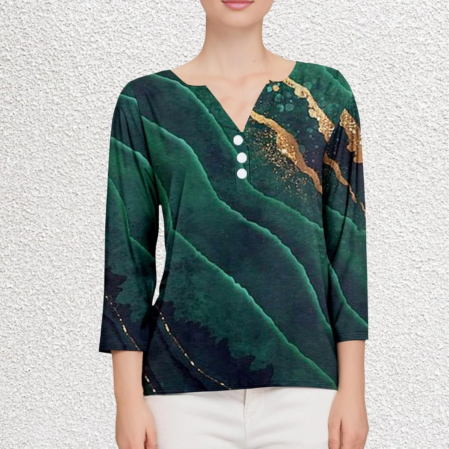 Women Workout Tops,3/4 Sleeve Raglan Shirts for Women Color Block Henley Blouse Striped Button up Shirt