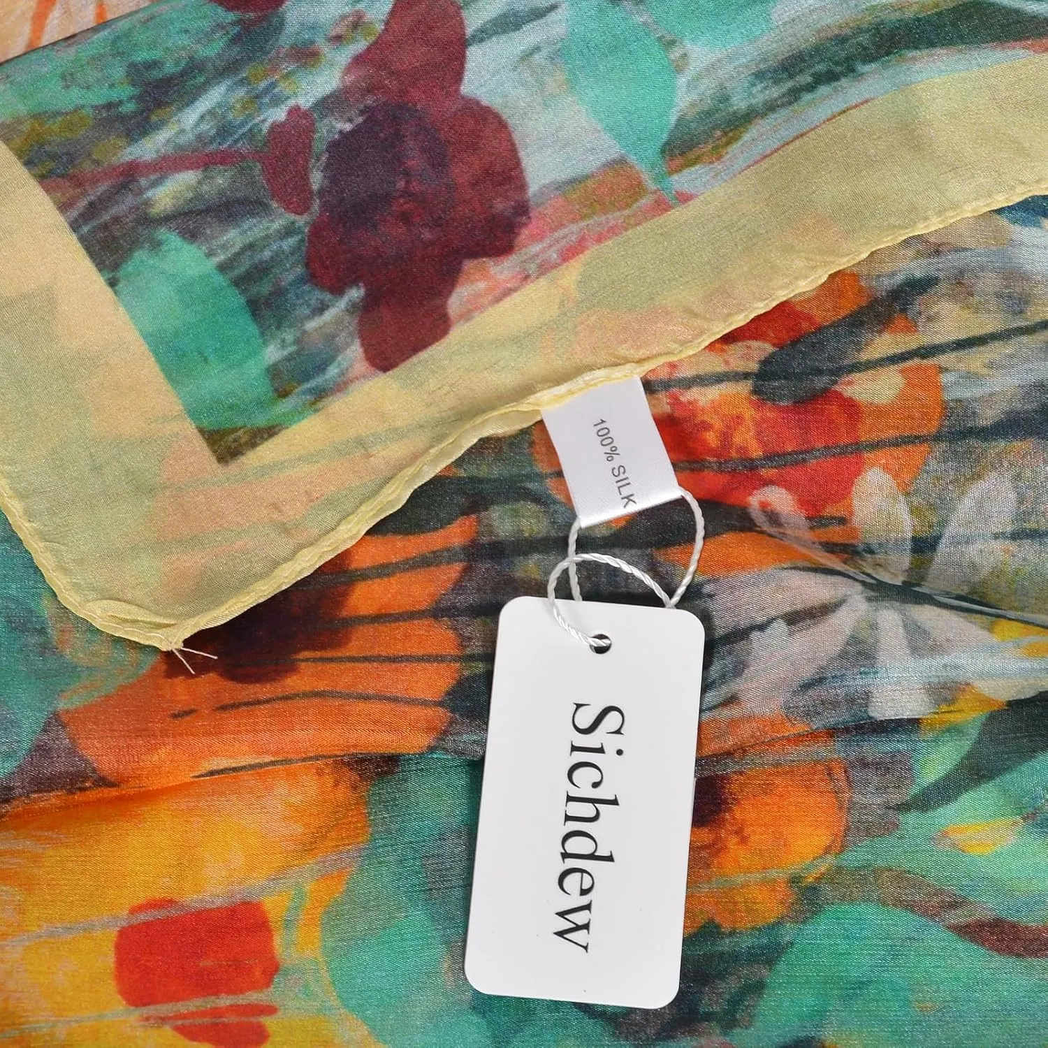 Women's 100% Mulberry Silk Long Scarf-Floral Print Lightweight Scarves-Oblong Summer Travel Sunscreen Shawl 69" x 43"