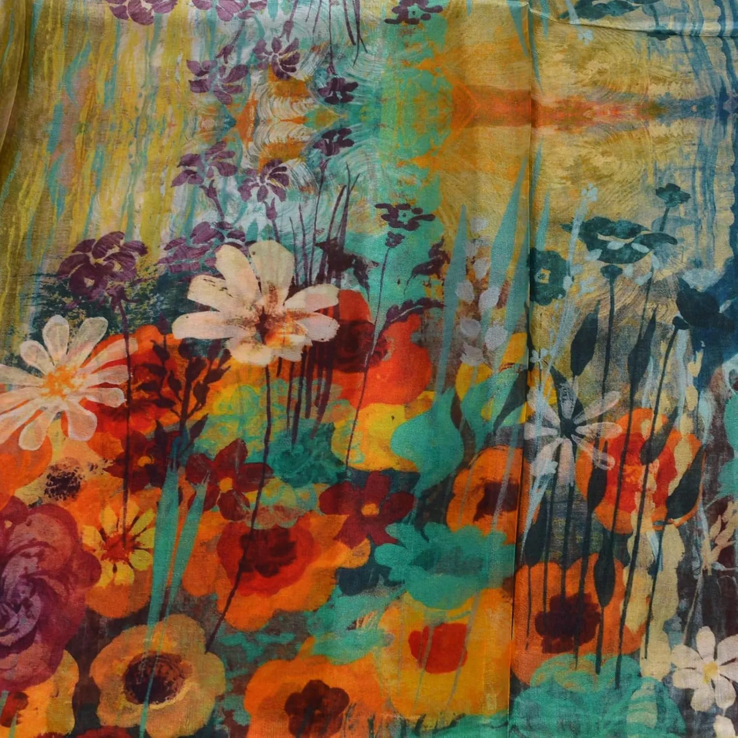 Women's 100% Mulberry Silk Long Scarf-Floral Print Lightweight Scarves-Oblong Summer Travel Sunscreen Shawl 69" x 43"