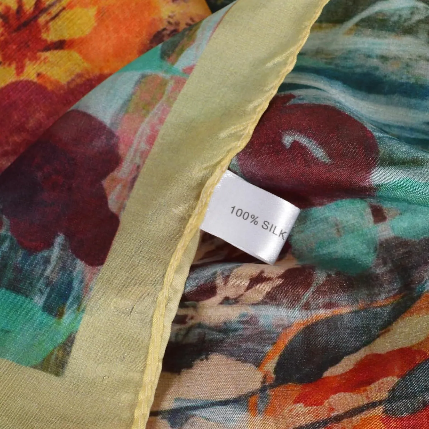 Women's 100% Mulberry Silk Long Scarf-Floral Print Lightweight Scarves-Oblong Summer Travel Sunscreen Shawl 69" x 43"