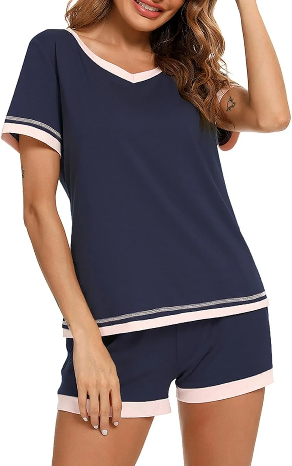 Womens 2 Piece Pj Set Shorts And Top Cool Lounge Sets Short Sleeve Casual Comfy Soft Sleepwear Trendy Clothes