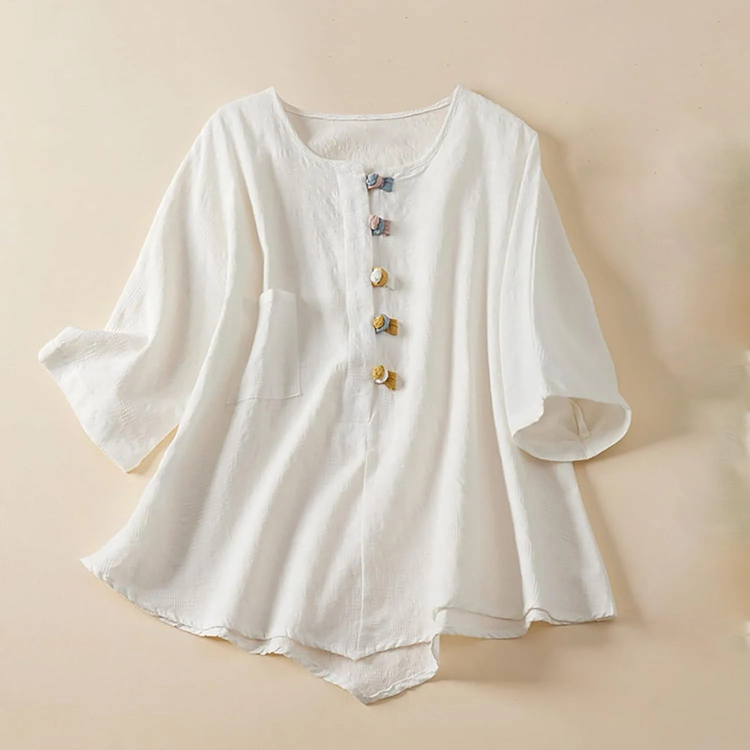 Womens 2024 Cotton Linen Tunic Tops Boho Gauze Button Down Shirt Summer Causal Blouse Loose Fit Trendy Peasant Clothes