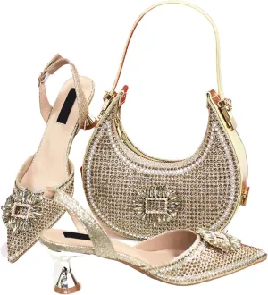 Womens 2025 Diamond Wedding Shoes Set Italian Rhinestone Bridal Pumps and Coordinated Evening Beaded Sequin Bag
