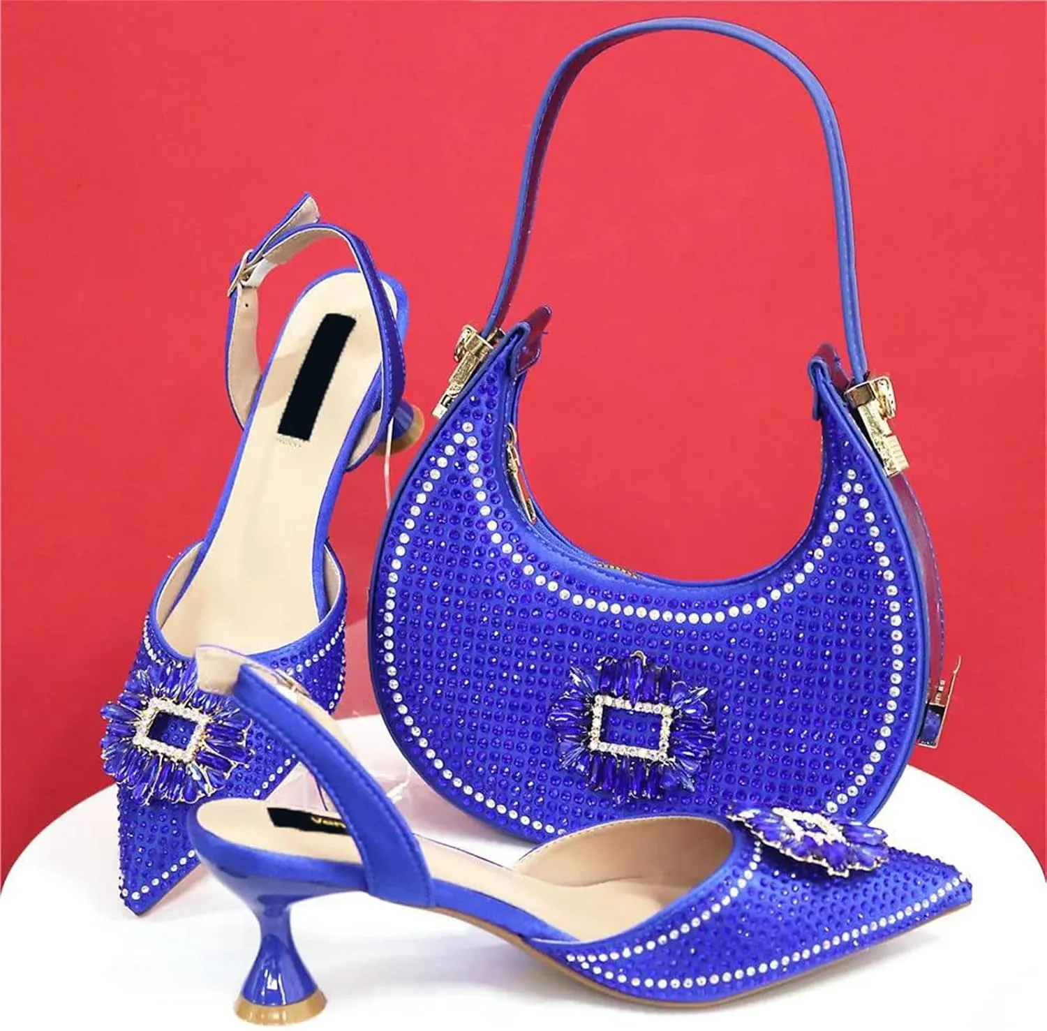 Womens 2025 Diamond Wedding Shoes Set Italian Rhinestone Bridal Pumps and Coordinated Evening Beaded Sequin Bag
