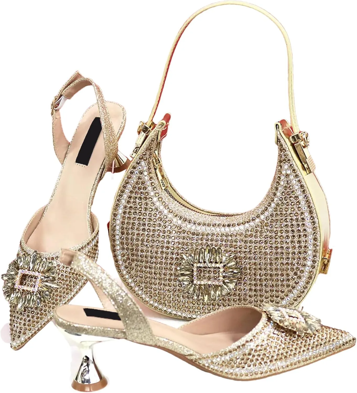 Womens 2025 Diamond Wedding Shoes Set Italian Rhinestone Bridal Pumps and Coordinated Evening Beaded Sequin Bag