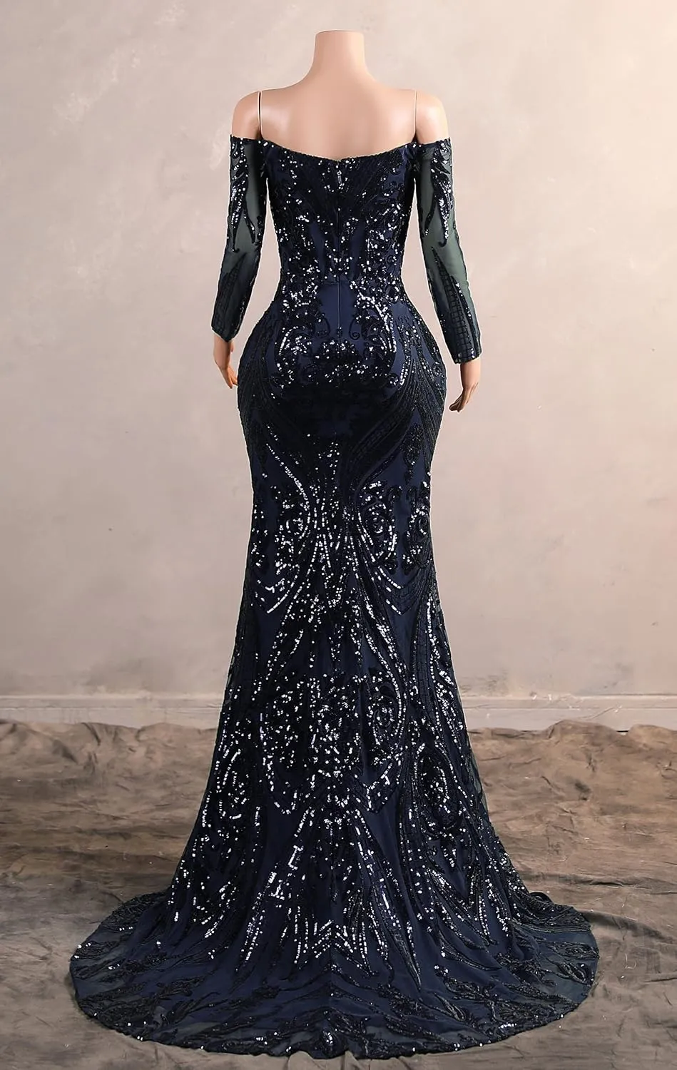 Women's Bateau Long Sleeves Sequins Mermaid Evening Dress