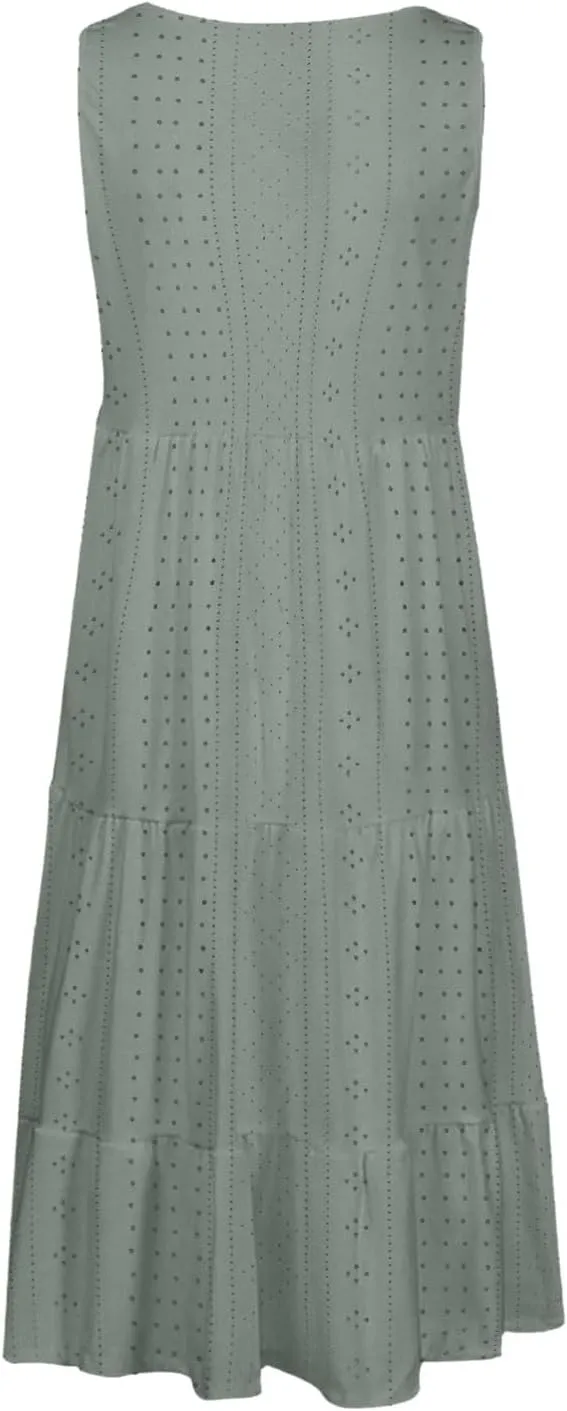 Women's Casual Dresses Casual U Neck Sleeveless Eyelet Summer Dresses Soft Hawaiian Beach Summer Midi Sundresses