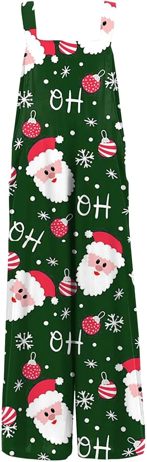 Women's Casual Jumpsuit Sleeveless Christmas Plaid Snowflake 3D Printed Cotton Jumpsuit Jumpsuits for Women