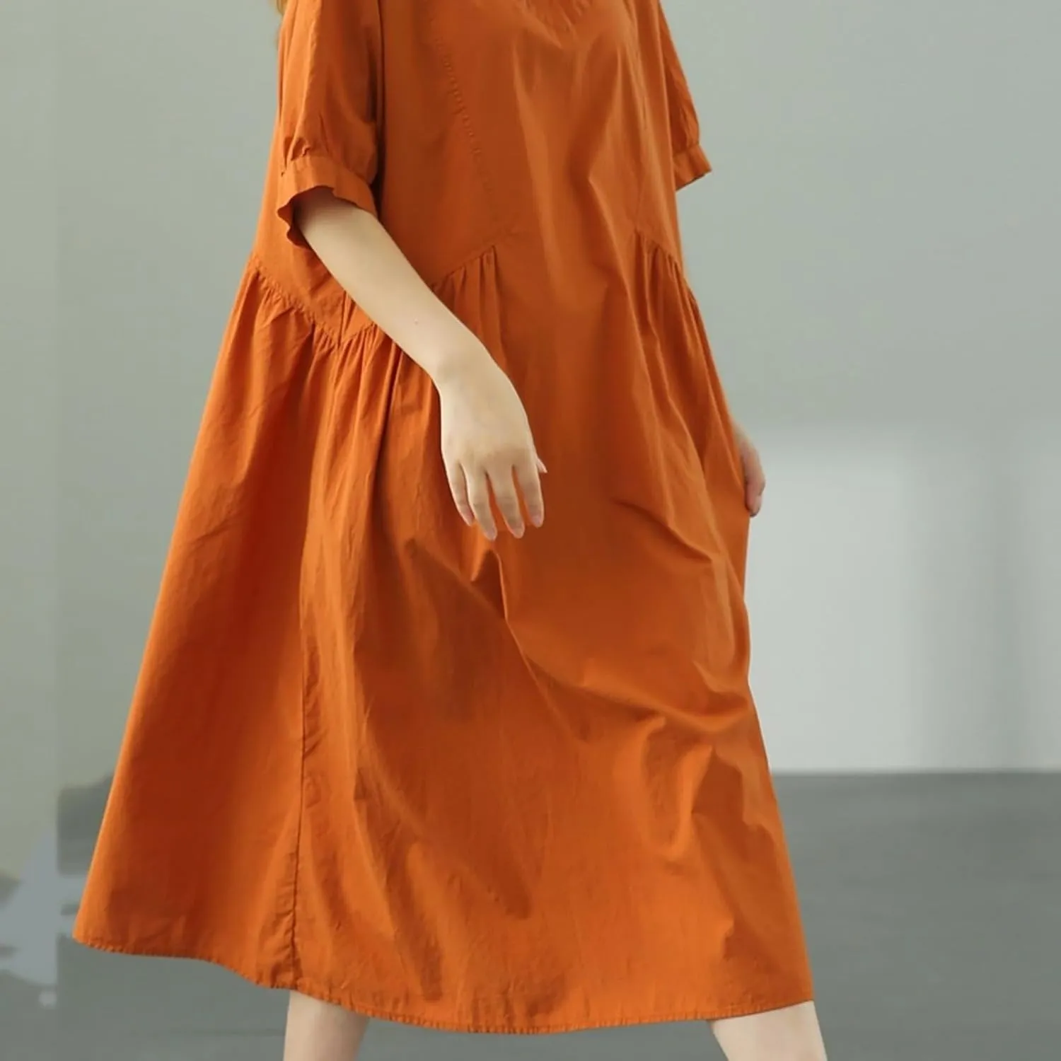 Womens Casual Loose Cotton Linen Dresses Summer Lightweight Breathable V Neck Half Sleeve Flowy Midi House Dress