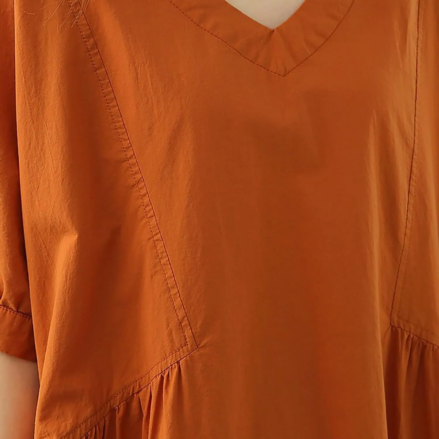 Womens Casual Loose Cotton Linen Dresses Summer Lightweight Breathable V Neck Half Sleeve Flowy Midi House Dress
