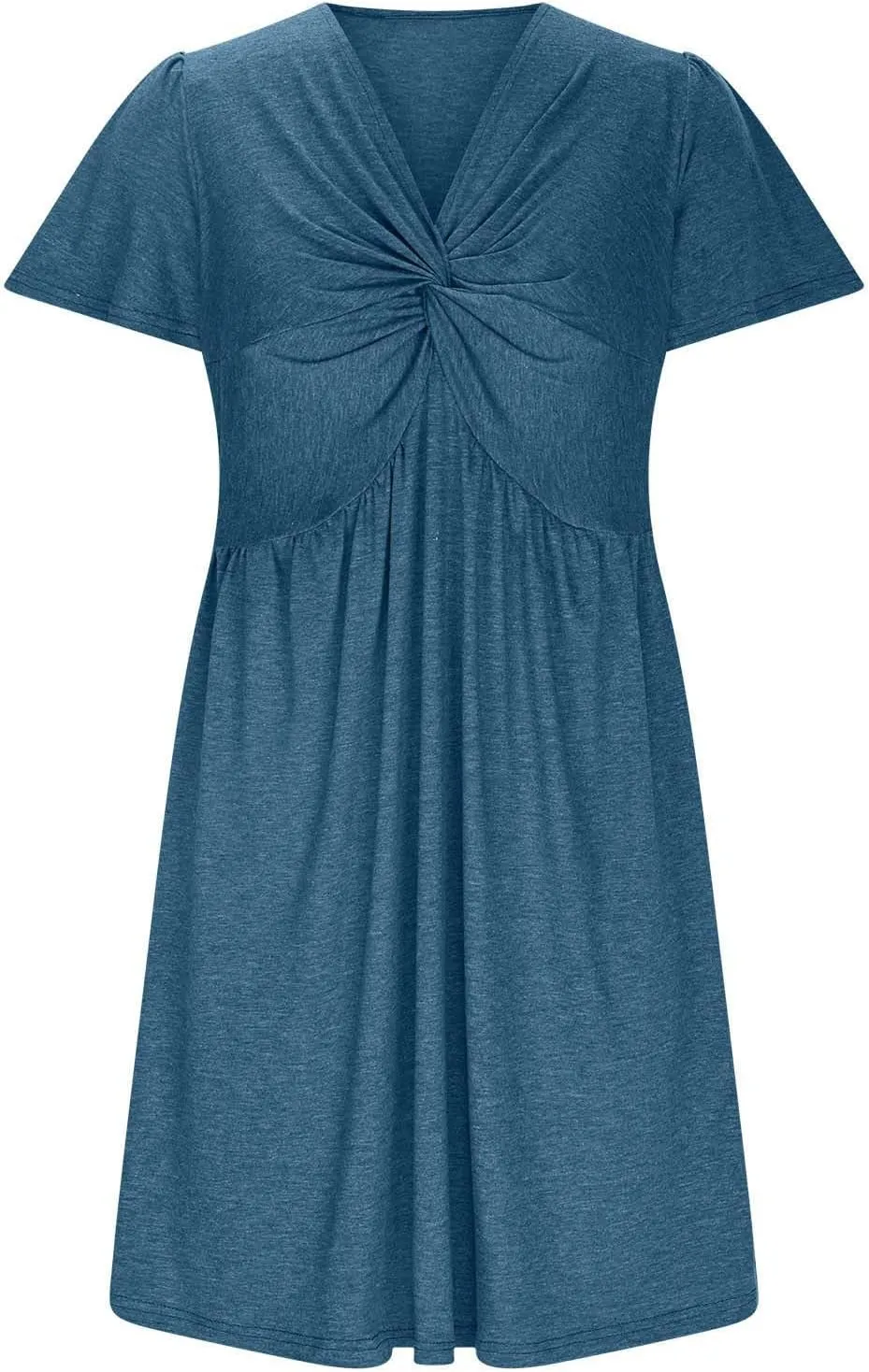 Womens Casual Summer Twist Front V Neck Short Sleeve Mini Dress High Waist A Line Sundresss Trendy Beach Short Dress