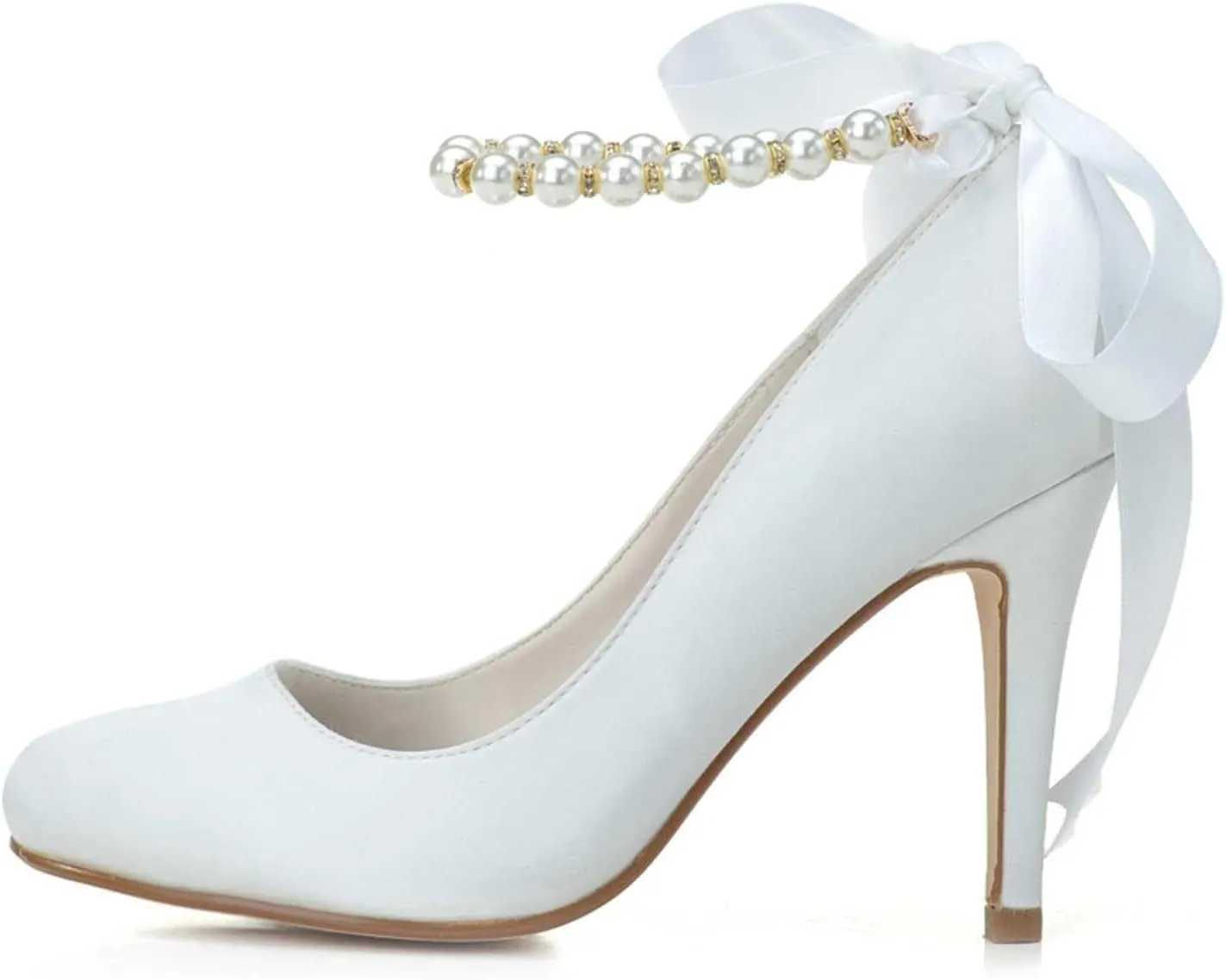 Women's Closed Toe Satin Wedding Heels for Women High Heels Kitten Heels,Round Head Pumps Pearl Prom Dress Shoes Ivory(Blue,3.5 UK)