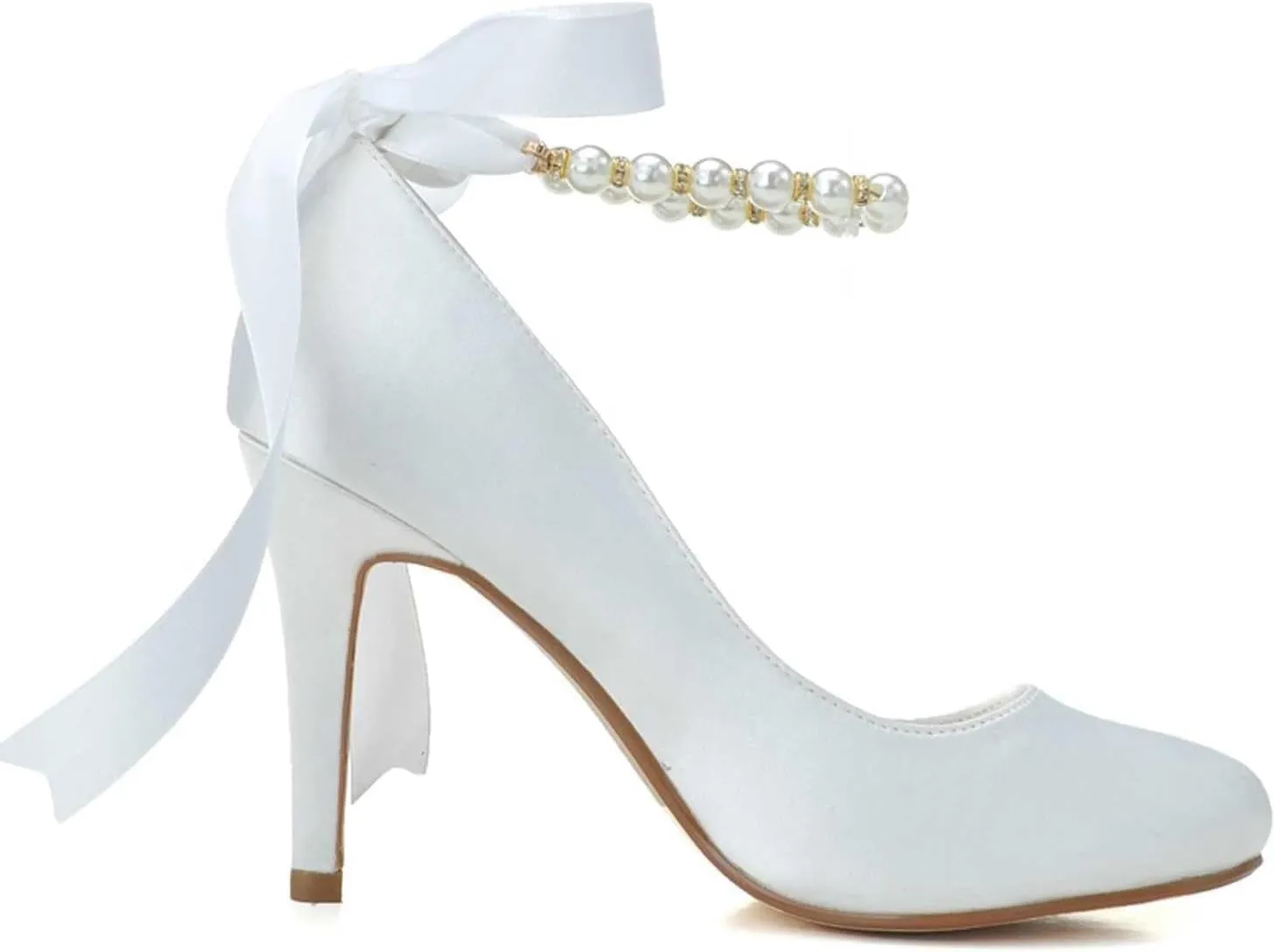 Women's Closed Toe Satin Wedding Heels for Women High Heels Kitten Heels,Round Head Pumps Pearl Prom Dress Shoes Ivory(Blue,3.5 UK)
