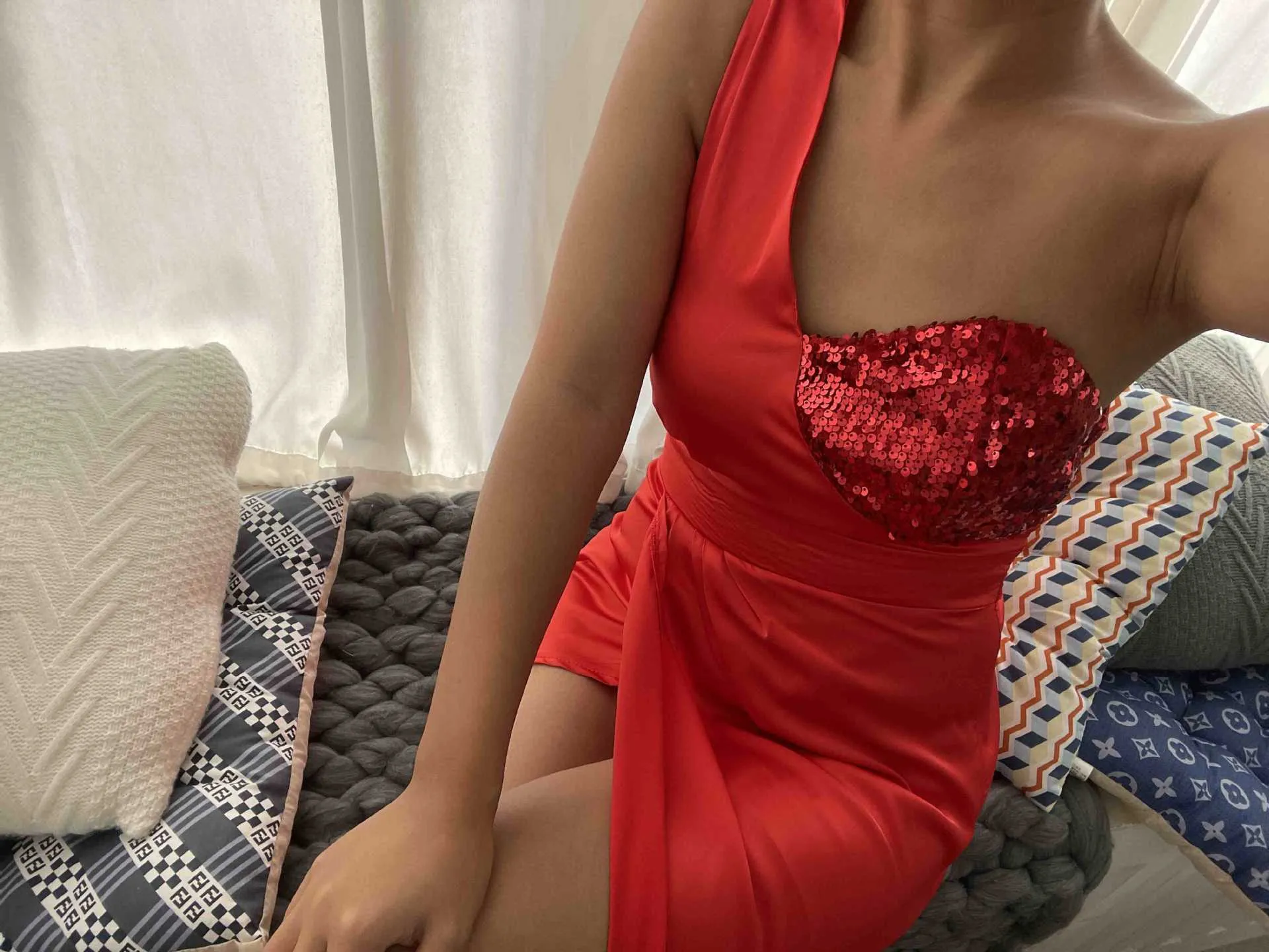 Women's Cold Shoulder Maxi Dress with Glittery Asymmetrical Bodice