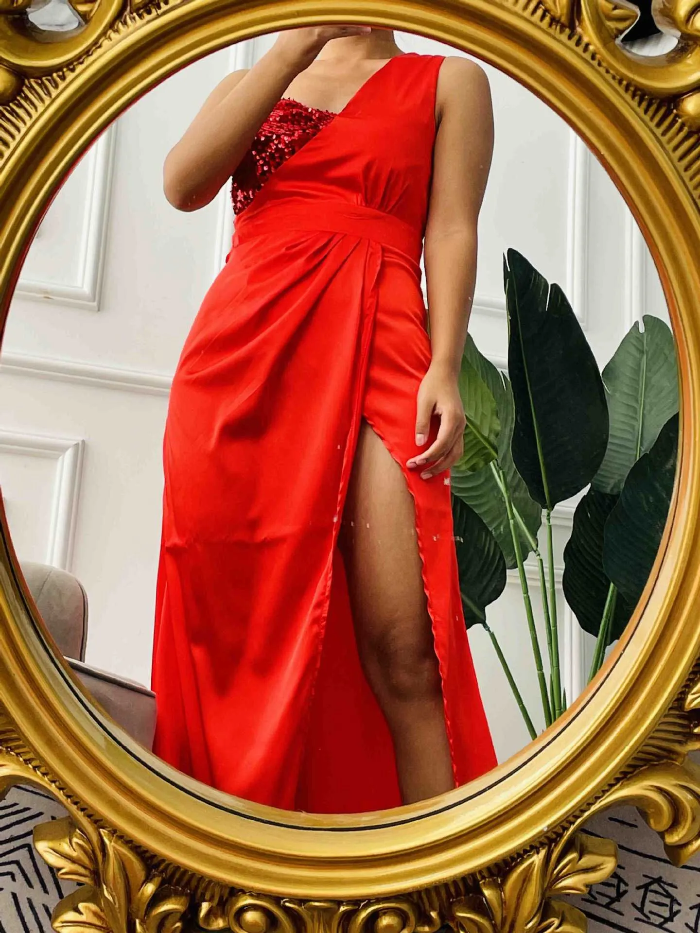 Women's Cold Shoulder Maxi Dress with Glittery Asymmetrical Bodice