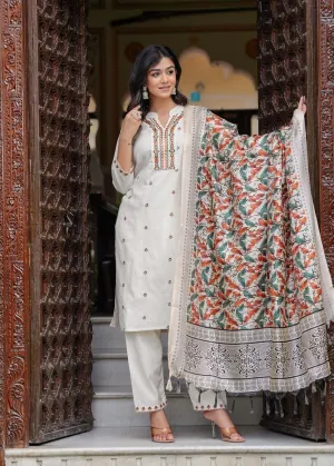 Women's Cotton Beautiful Flex Kurti With Pant & Khadi Silk Chanderi Digital Printed Dupatta