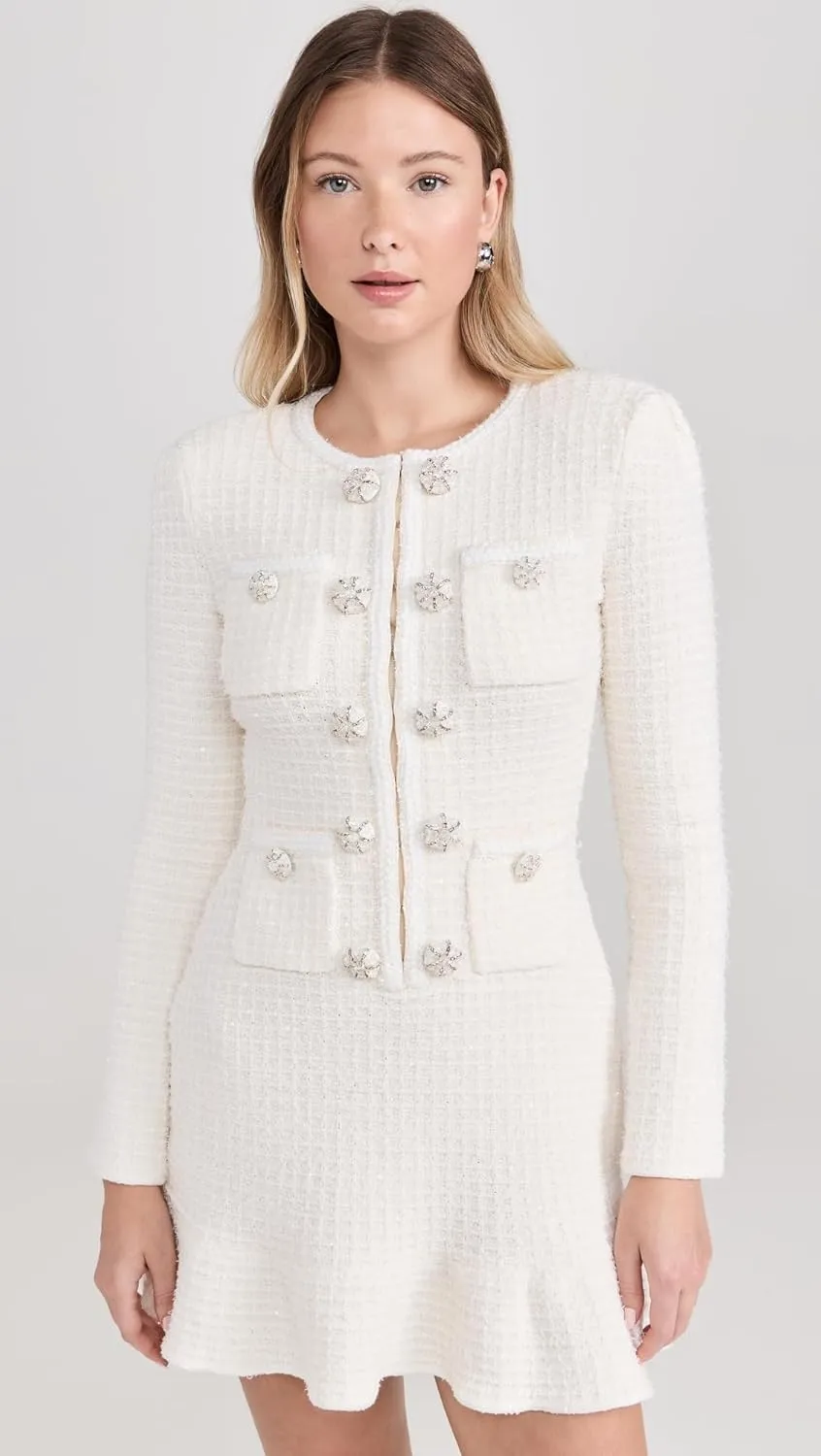 Women's Cream Buttoned Knit Mini Dress