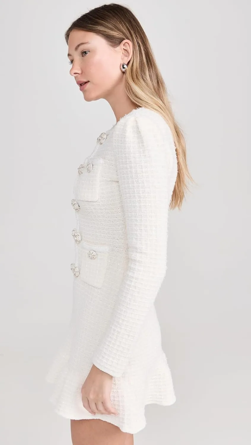 Women's Cream Buttoned Knit Mini Dress