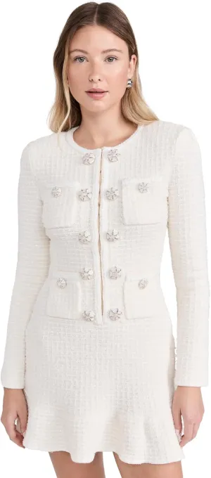 Women's Cream Buttoned Knit Mini Dress