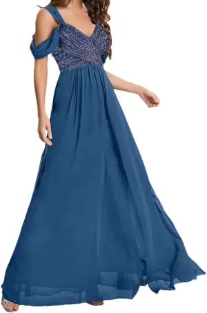 Women's Deep V Neck Backless Sleeveless Split Thigh Chiffon Dress Party Prom Bridesmaid Dresses