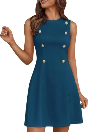 Women's Elegant Button Down Dress Fashionable Round Neck Midi Skirt Slimming Waist Big Hem Dresses Concert Party