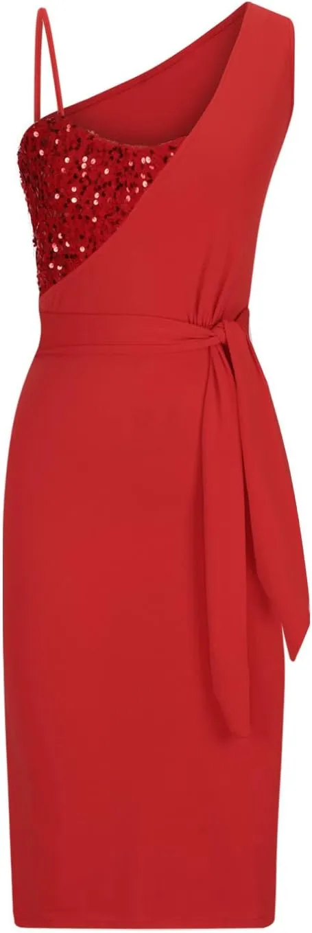 Women's Elegant Dress Sexy Beaded Split Skirt with Waistband One Shoulder Evening Dresses Prom Cocktail Gowns