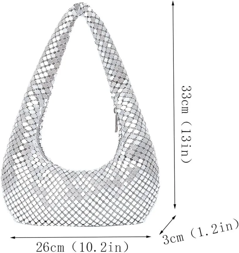 Women's Evening Bag, Aluminum Clutch Purse Women's Glittery Handbag,Diamond-Encrusted Hobo Bag Underarm Bag Shoulder bag