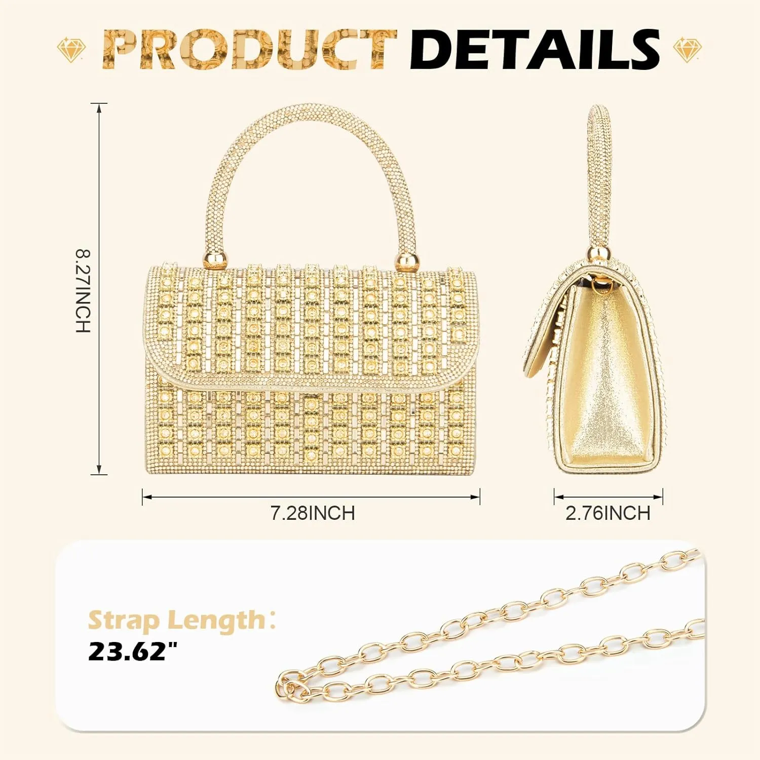 Women's Evening Bag Purse Clutch Bag Ladies Rhinestone Purses Glitter Small Handbags Party Wedding Prom