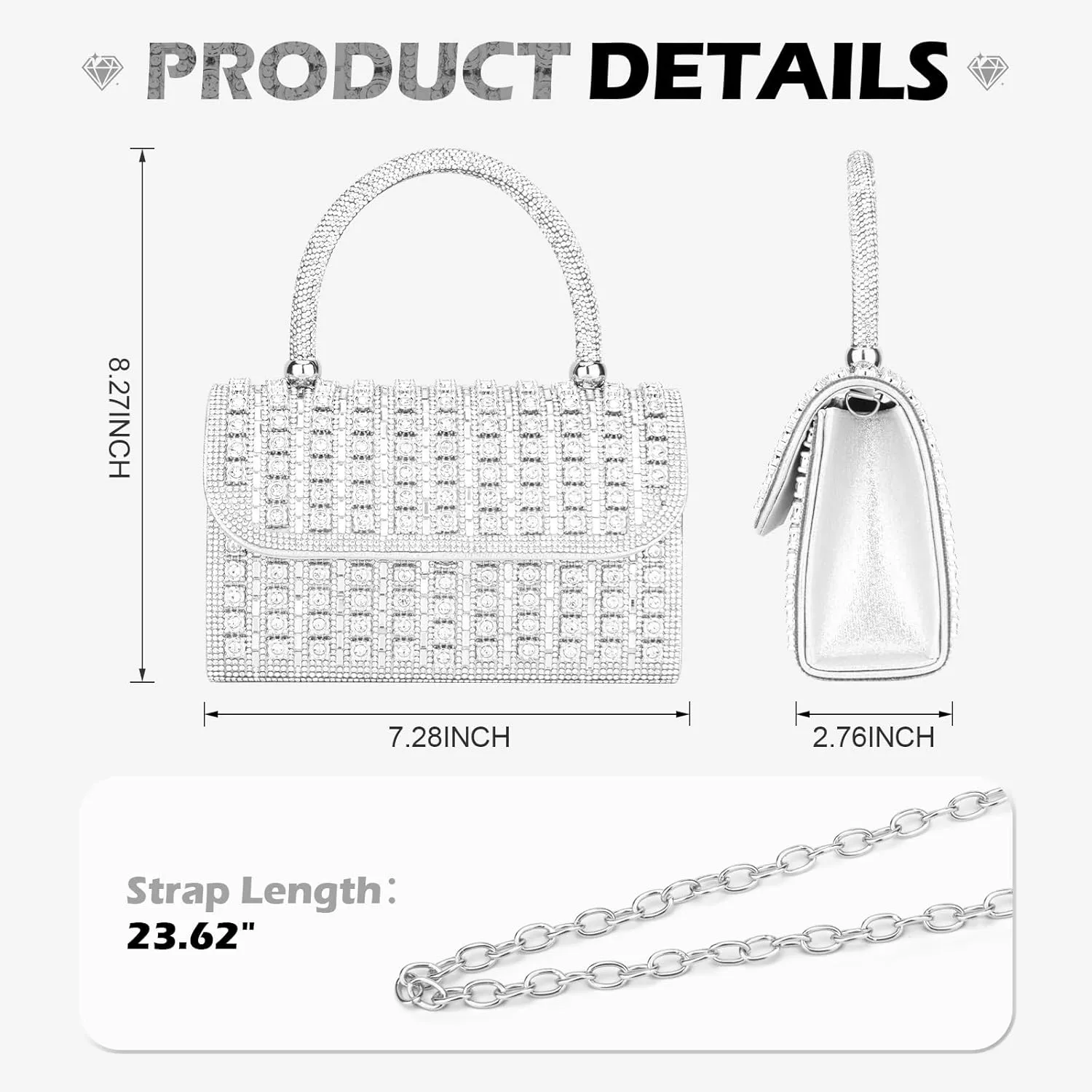 Women's Evening Bag Purse Clutch Bag Ladies Rhinestone Purses Glitter Small Handbags Party Wedding Prom