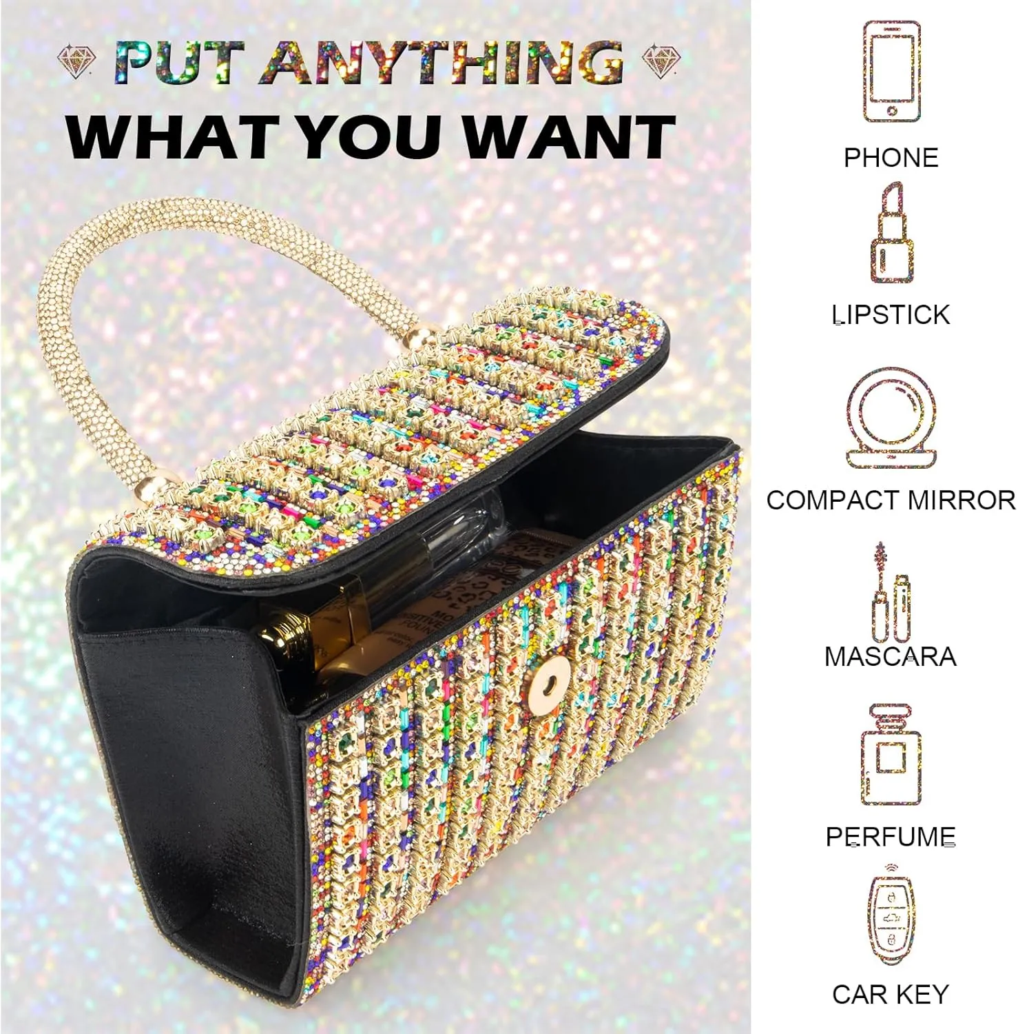 Women's Evening Bag Purse Clutch Bag Ladies Rhinestone Purses Glitter Small Handbags Party Wedding Prom