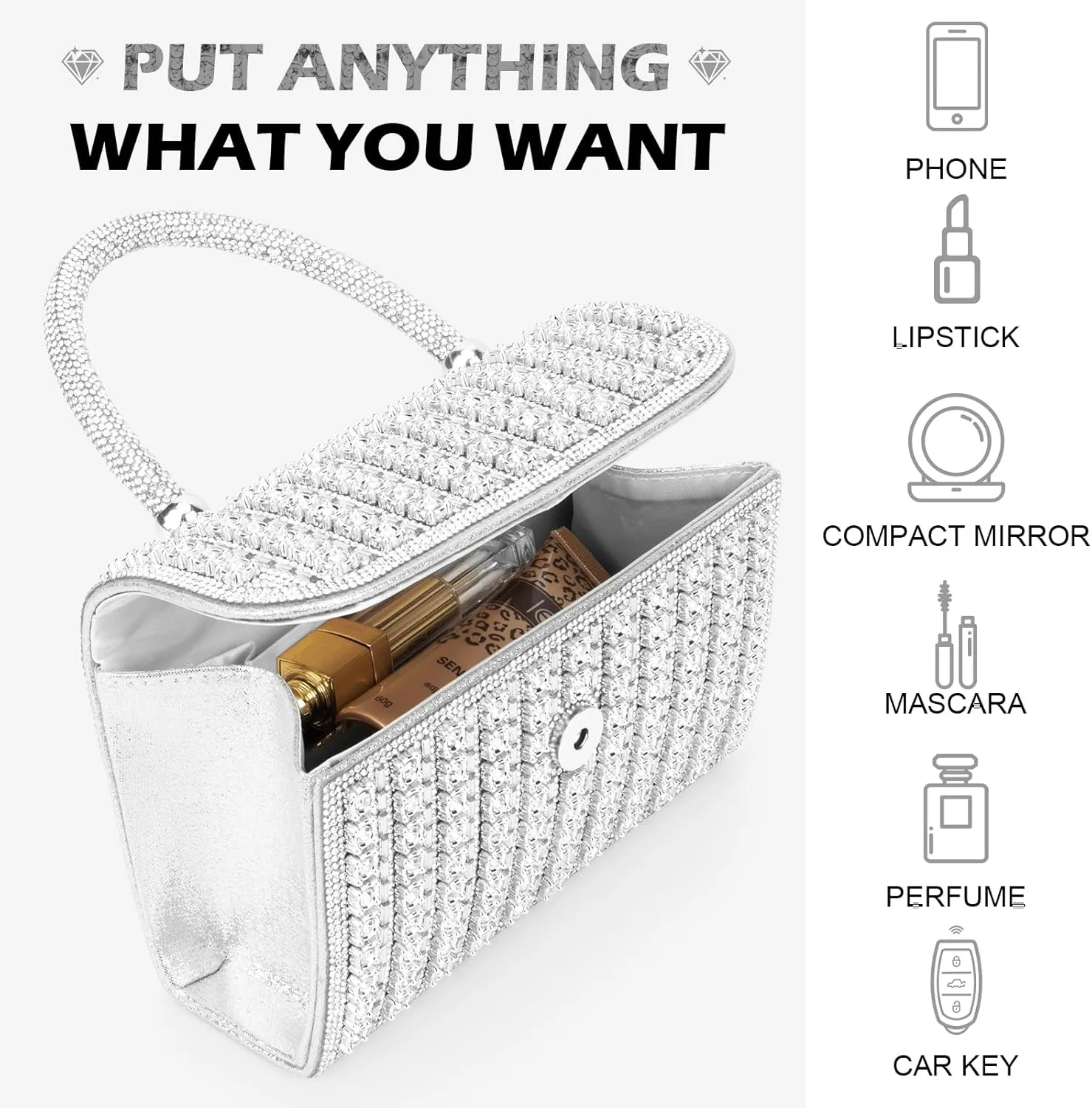 Women's Evening Bag Purse Clutch Bag Ladies Rhinestone Purses Glitter Small Handbags Party Wedding Prom