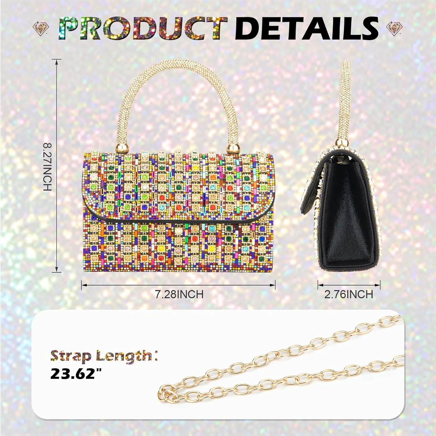 Women's Evening Bag Purse Clutch Bag Ladies Rhinestone Purses Glitter Small Handbags Party Wedding Prom