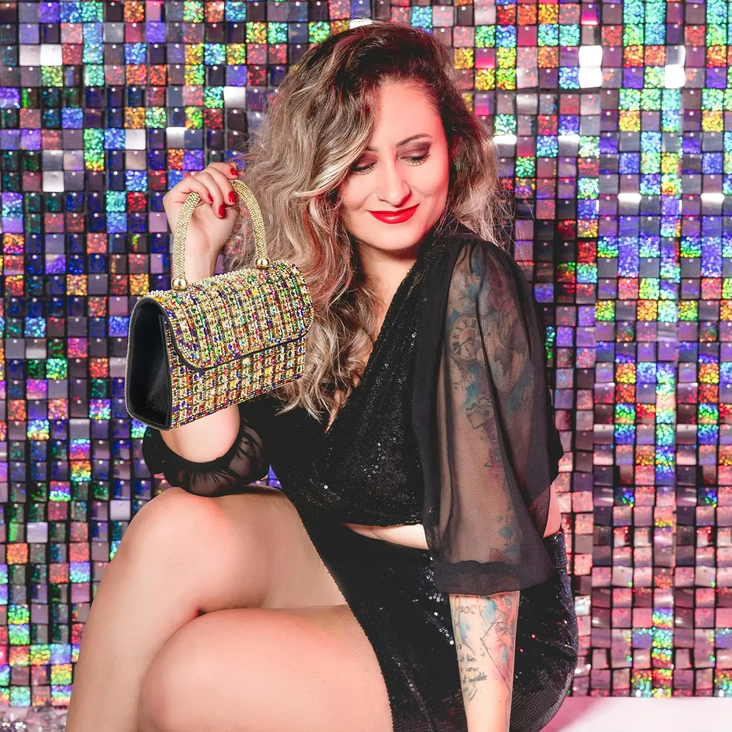 Women's Evening Bag Purse Clutch Bag Ladies Rhinestone Purses Glitter Small Handbags Party Wedding Prom