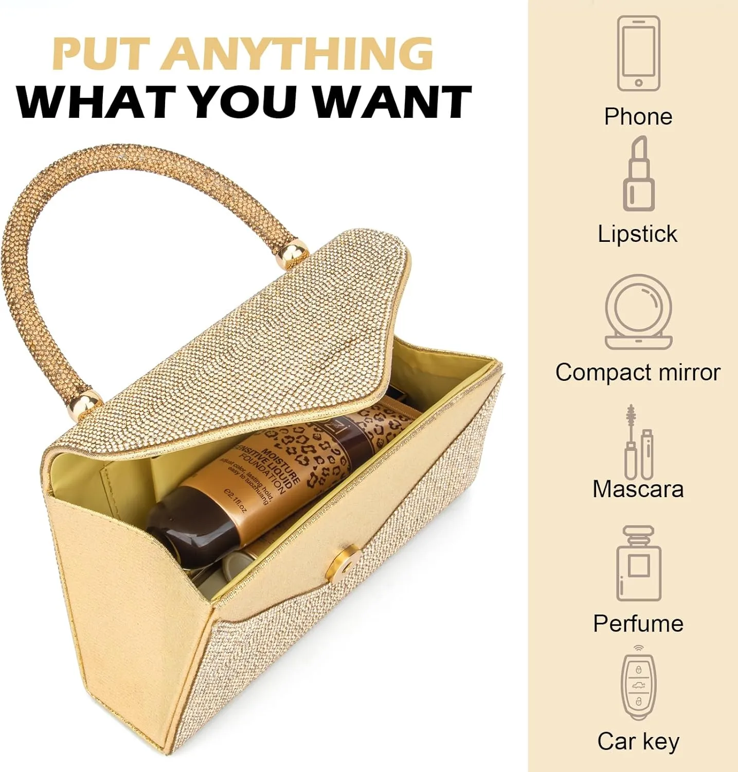 Women's Evening Bag Purse Clutch Bag Ladies Rhinestone Purses Glitter Small Handbags Party Wedding Prom