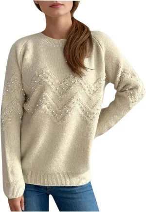 Womens Fall Fashion Sweaters 2024 Long Sleeve Crewneck Knitted Pullover Tops Embroidered Boho Tunic Sweater
