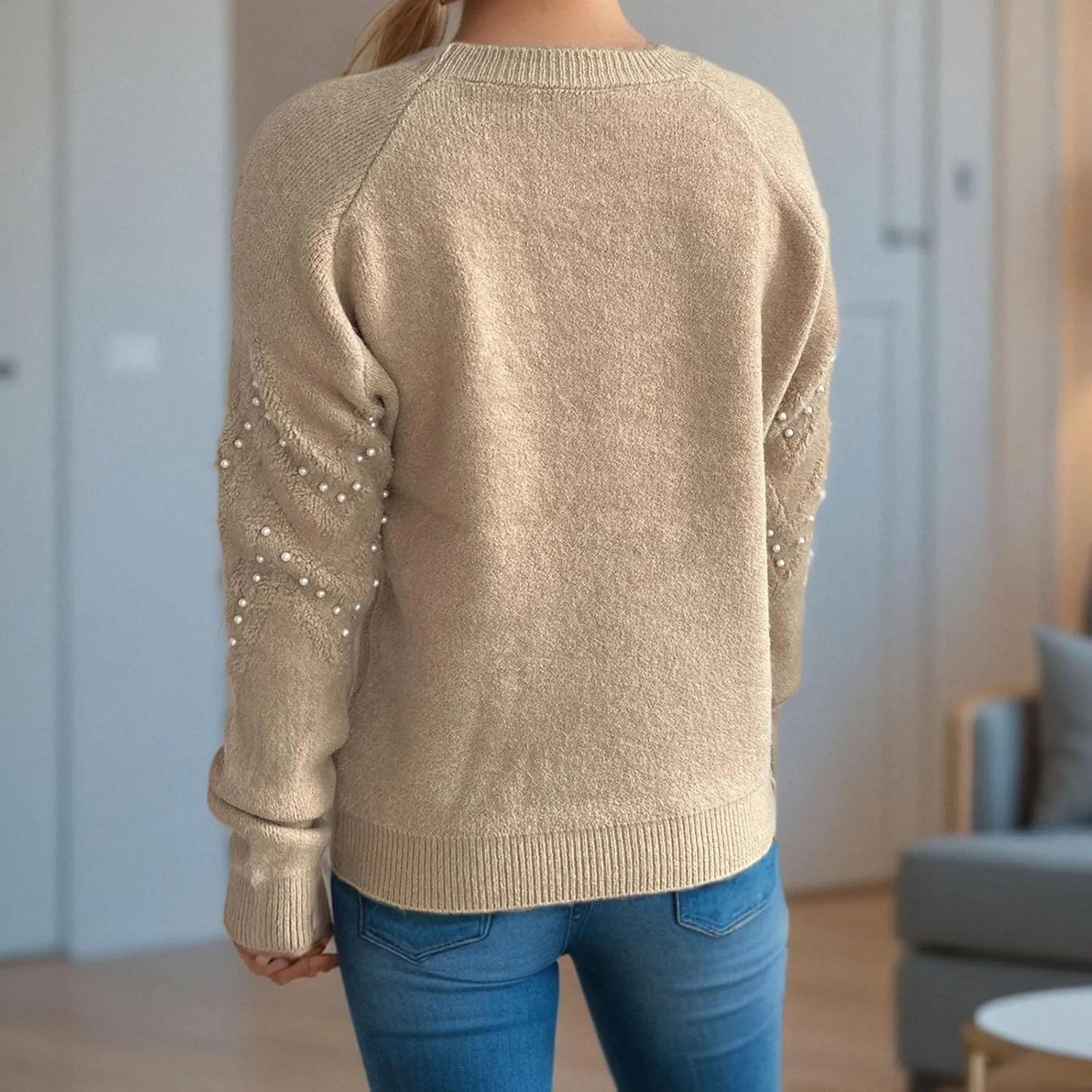 Womens Fall Fashion Sweaters 2024 Long Sleeve Crewneck Knitted Pullover Tops Embroidered Boho Tunic Sweater