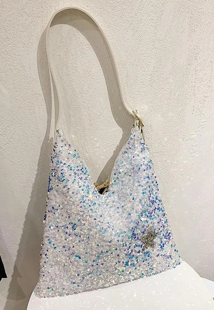 Womens Fashion Bucket Shoulder Bag Y2k Sparkly Glitter Sequin Purse Large Totes Top Handle Satchel Party