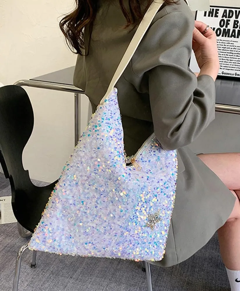 Womens Fashion Bucket Shoulder Bag Y2k Sparkly Glitter Sequin Purse Large Totes Top Handle Satchel Party